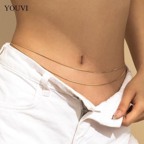 YOUVI Layered Flat Blade Snake Chain Waist Belly Harness Wiast Chain for Women Sexy Summer Beach Body Jewelry Party Charms