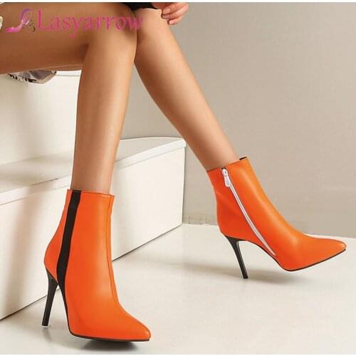Lasyarrow 2020 new arrive women ankle boots pointed toe zipper sexy thin high heel party prom shoes ladies autumn winter boots