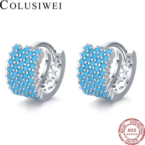Colusiwei Authentic 925 Sterling Silver Vintage Turquoise Hoop Earrings Buckle for Women Engagement Statement Fashion Jewelry