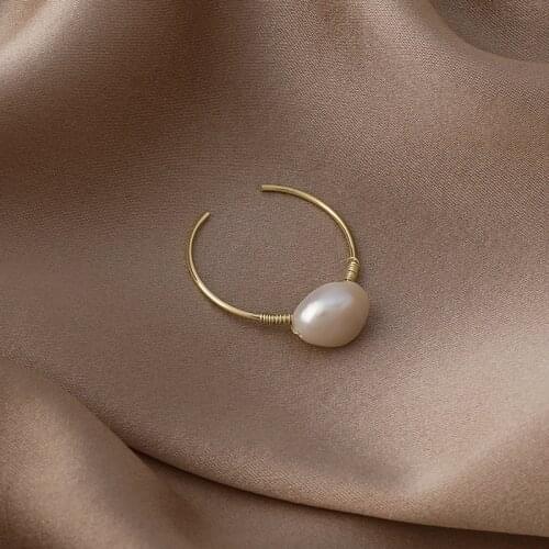 Minar delicate irregular Baroque pearl charm rings for women brass gold twisted adjustable open ring statement french jewelry