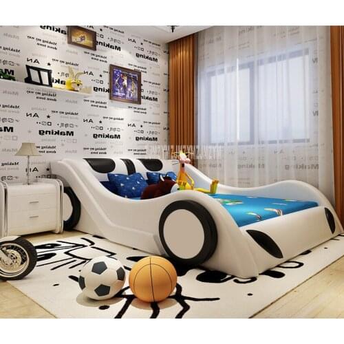 1.2m/1.35m/1.5m/1.8m Children Bed With Mattress Bedside Cabinet Home Bed Child Bedroom Furniture Car Design Solid Wood Leather