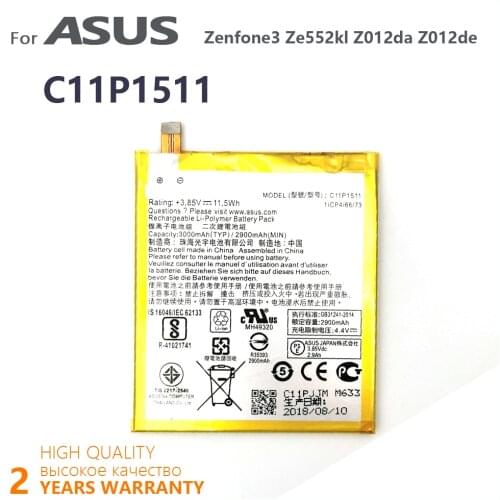 100% Original 2900mAh C11P1511 Battery For ASUS Zenfone3 Ze552kl Z012da Z012de High quality Batteries With Tracking number