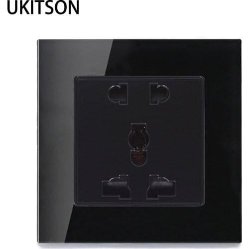 Wholesale Price 13A 250V Wall Electric Faceplate Power Socket AC Plug Panel Black Crystal Glass Panel