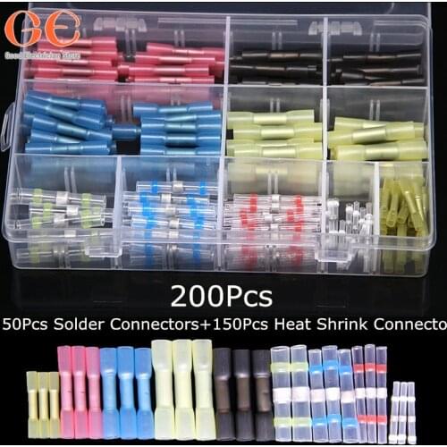 200PCS Butt Splice Sleeve Heat Shrink Copper Wire Connectors Terminals 22-12AWG terminals for wire butt splice soldering kit