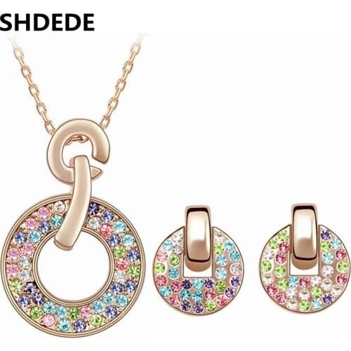 SHDEDE Fashion Jewelry Sets Necklace Earrings For Women Colorful Crystal from Swarovski Rose Gold-Color Pendants Gift
