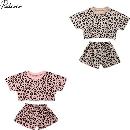 2019 Brand 2pcs baby girl Clothes Cotton New Fashion Summer Tee Tops+Short Kids Girls Leopard Toddler Holiday Outfit 6M-4Y