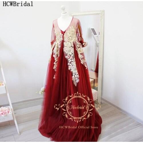 2021 Burgundy Plus Size Pregnant Women Evening Dress Long Sleeves High Waist Graceful Lace Tulle Mother And Daughter Dresses