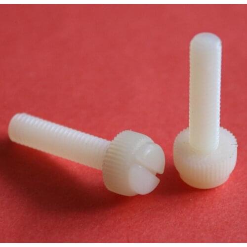 30pcs M4 Slotted knurled nylon screws one word PA66 plastic hand screw insulation bolts white color bolt 6mm-30mm length