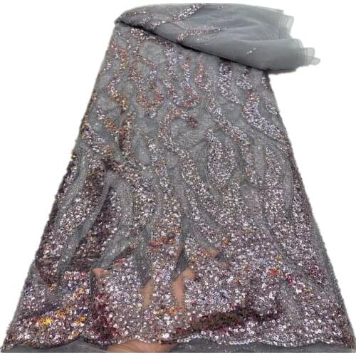 African Lace Fabric High Quality Heavy Beaded Sequins Embroidery French Nigerian Tulle Lace Fabric For wedding RF-240