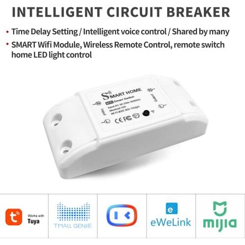 Wifi wireless remote control switch circuit breaker Alexa Google home smart life graffiti APP LED light controller module