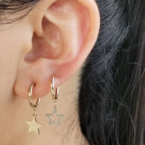 Bohemian Fashion Gold Color Small Star Moon Drop Earring Mascot Ornaments For Women Personality Cross Hoop Earrings Jewelry Gift