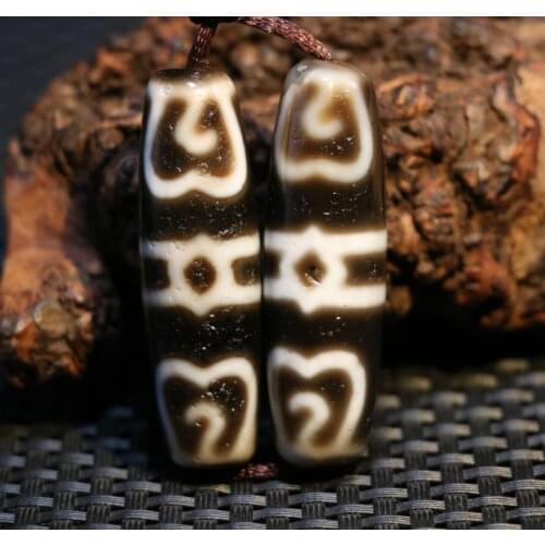 Treasure A Pair of Power Tibetan Old Agate Lotus Buddha Cap Totem Round dZi Bead Amulet 19MMTimestown UPD1210A