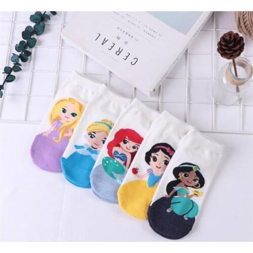 Disney Girl Snow White/Mermaid/Cinderella/Princess Jasmine Cartoon Cotton Socks Sports Cute Casual Socks Female