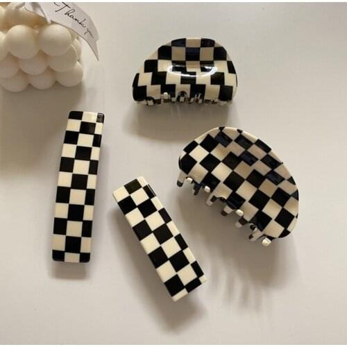 Exquisite Mutiple Vintage Acetate Checkerboard Hair Claws Korean Elegant Women Plaid Shark Clips Ins Barrette Hair Accessories