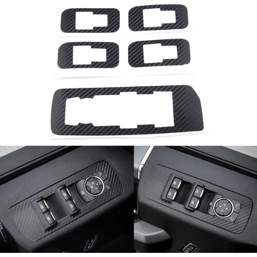 Car Door Window Lift Buttons Panel Film sticker Trim For Ford F150 2015+ Carbon Fiber Color