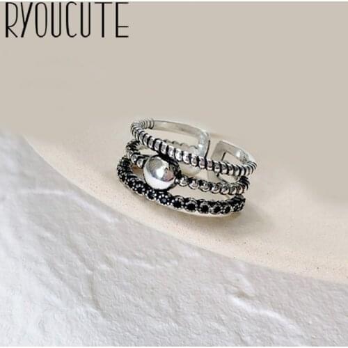 Wholesale Real Silver Color Layer Beads Rings For Women Big Antique Rings Finger Jewelry High Quality
