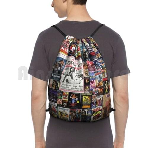 100 Best B-Movies Of All Time Collage Backpack Drawstring Bags Gym Bag Waterproof Bmovies B Movies Movie Bad Movies