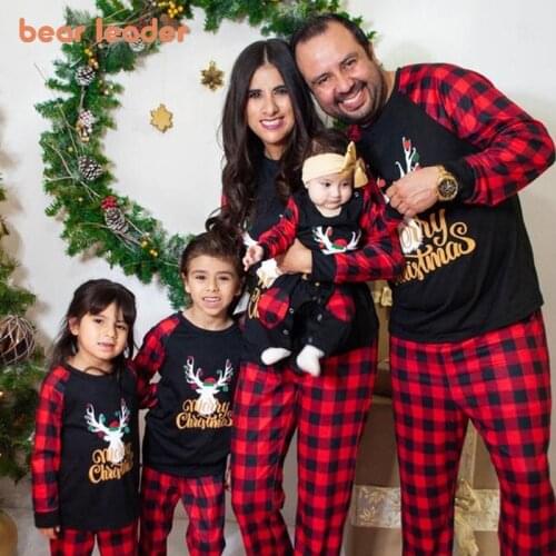 Bear Leader Christmas Father Mother Kids Clothes Top+Pants Family Matching Outfit Lattice Xmas Sleepwear Pjs Set Baby Romper