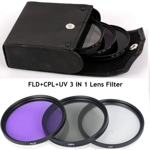 49MM 52MM 55MM 58MM 62MM 67MM 72MM 77MM 3 in 1 Lens Filter Set with Bag UV+CPL+FLD for Cannon for Nikon for Sony Camera Lens