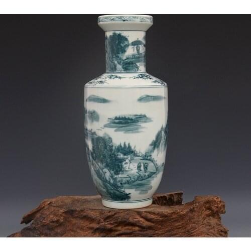 Kangxi year mark landscape vase Jingdezhen handpainted vase antique porcelain
