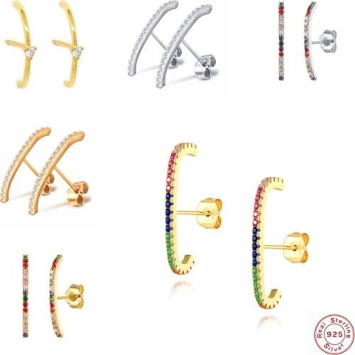 Trendy Jewelry C Shape Stud Earrings Real 925 Sterling Silver Fine Earrring For Lovers' Woman Ladies Gift Pendientes orecchini