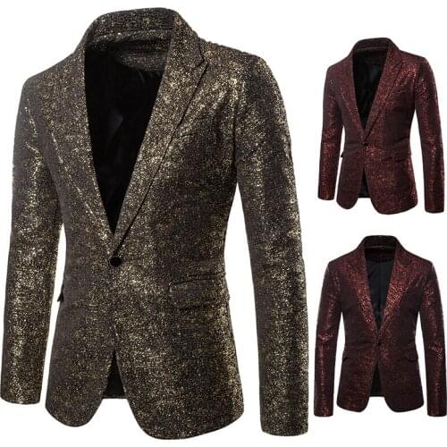 2020 Brand Fashion Gold Shiny Mens Blazer Slim fit Graduation Party Prom Jackets for Men Night Club Stage Suit Tops Dress Tuxedo