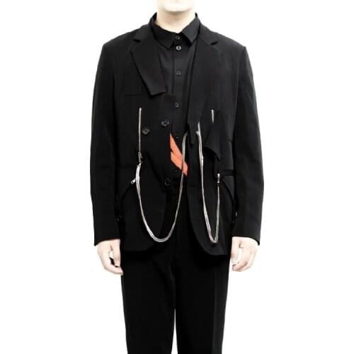 S-6XL!!Mens suit casual style black department retro iron chain shaped lapel chain