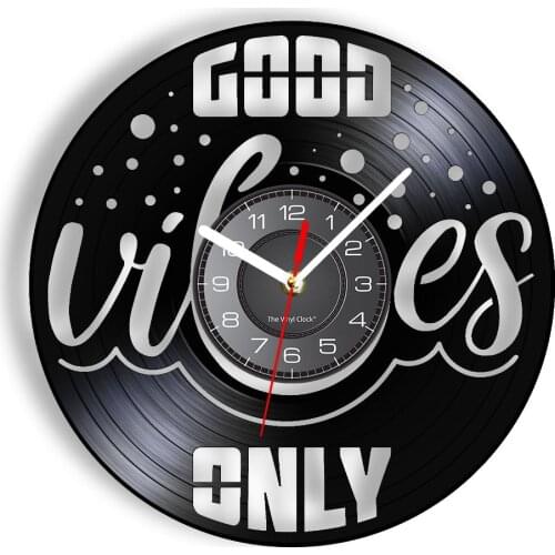 Good Vibes Only Decorative VInyl LP Record Wall Clock Positive Slogan Harmonious Life Luminous Wall Watch Living Room Art Decor