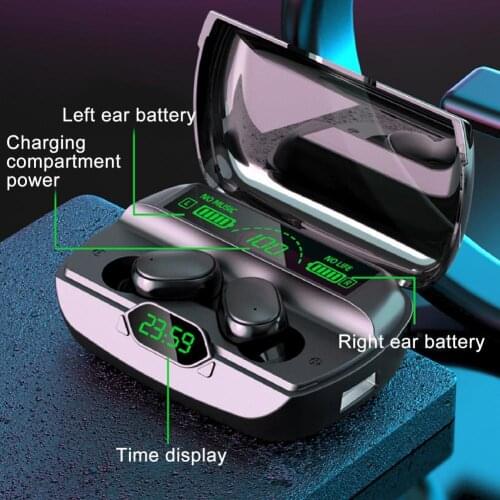 Intelligent Bluetooth Earphone 9D Stereo LED LIght 2200mAh Charging Box Digital Dispaly In-ear V5.1 TWS Wireless Earbud for Spor
