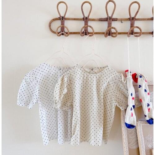 2021 new girls boys dots shirt cotton summer short sleeve kids top