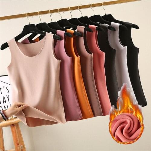 New Women Autumn Winter Tanks Warm Thick Velvet Tank Female Slim Sleeveless Vest All Match Underwear Solid Soft Camis Tops A1284