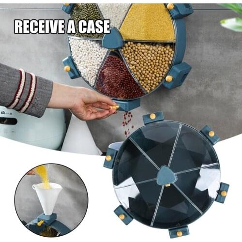 New Wall Mounted Rice Dispenser Rotating Kitchen Organizer Dry Food Dispenser Storage Box For Kitchen Storage Boxes Organization