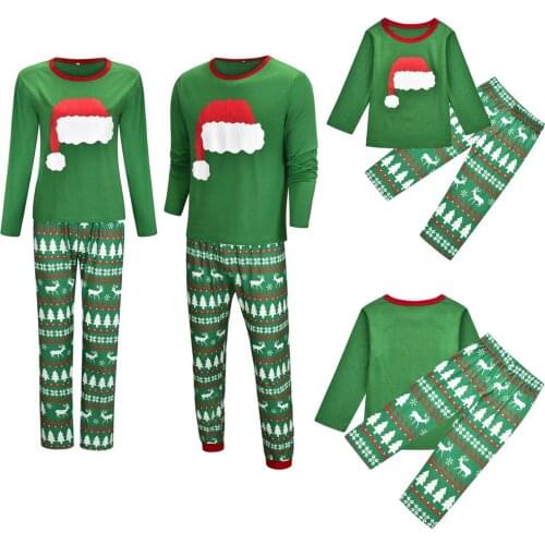 Matching Family Outfits Clothes Mom Dad Daughter Homewear Christmas Hat Print Baby Boys Girls Sleepwear Mommy And Me Pajama Sets