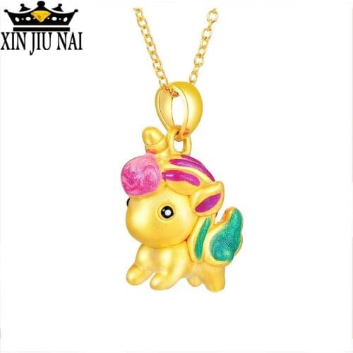 18k Gold Cartoon Cute Golden Pink Rainbow Horse Unicorn Butterfly Design Enamel Necklace Fashion Jewelry Girlfriend Gift