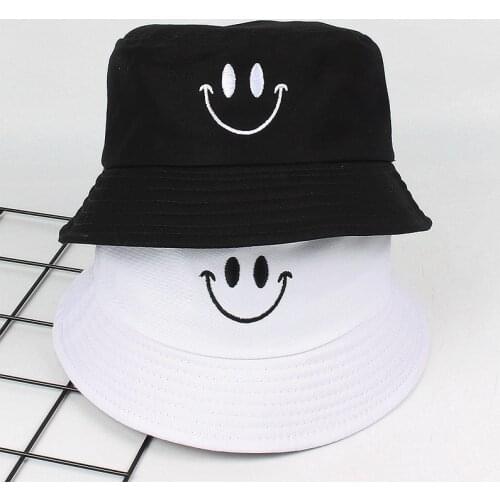 Cute Smile face Embroidery Bucket Hat for women men panama summer Bob flat Caps Hip Hop Gorros panama for girls boonie hat