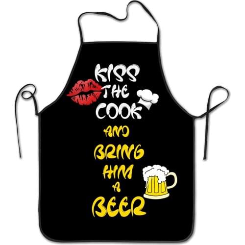 Kiss The Cook and Bring Him A Beer Black Apron Theme Cooking Chef Work Shop Baking Decorations Painting BBQ Grilling Kitchen