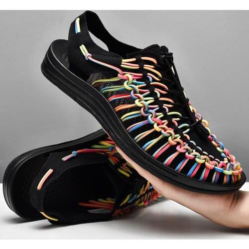 Mens Weave Slingbacks Sandals Shoes Slip on Closed Toe Walking Non-slip Sandals Summer Breathable 13Colors New 2021