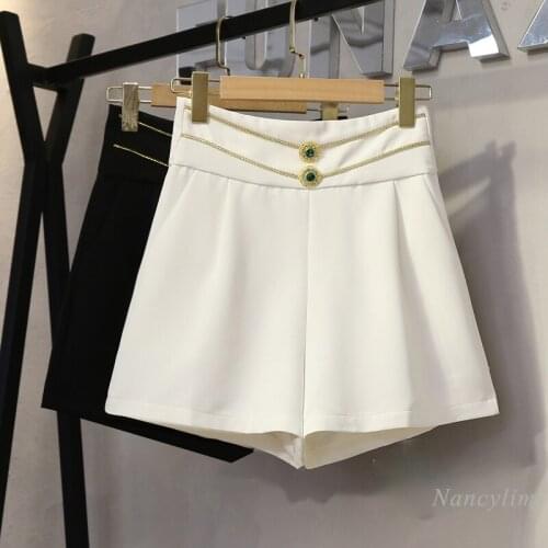 Shorts Womens Summer New Elegant Exquisite Rhinestone High Waist Slimming Casual A- Line Loose Wide Leg Short Outer Wear