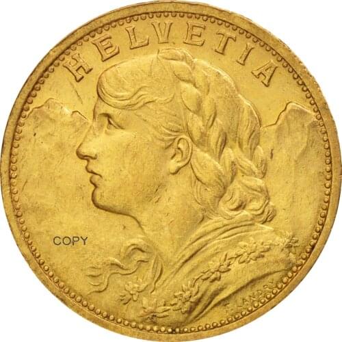 Switzerland Federal State 1898 B Gold 20 Francs Copy Coin Confederation Brass Metal Replica Coins Collection Commemorative