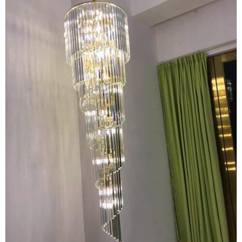 Modern minimalist lighting duplex villa living room rotating crystal long chandelier