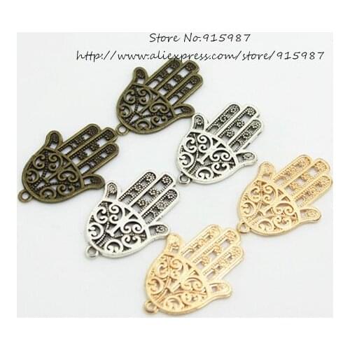 Sweet Bell Free shipping 20pcs/lot 24*35mm Three color Metal Alloy Hand of Fatima Charms Jewelry Hand Charms D0636