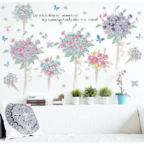 DIY Romantic Flower Vinyl Wall Sticker Wedding Room Living Room Decorative Poster Decals Home Decor Stickers Mural