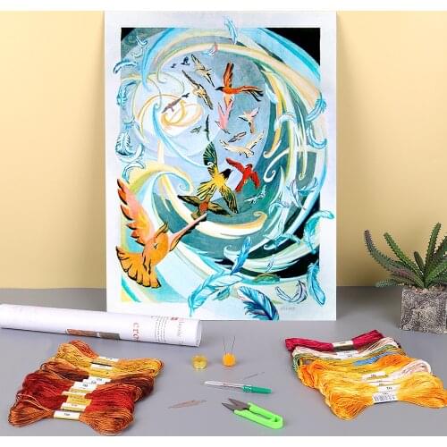 Unknown Spring Wind Rising Printed Water-Soluble Canvas 11CT Cross Stitch DIY Embroidery Set DMC Threads Handiwork Gift