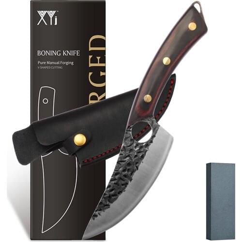 XYJ Full Tang 6 Inch Cleaver Boning Knives Serbian Chef Knife With Leather Sheath For Debone Chicken Drumstick Bone Cutter Tool