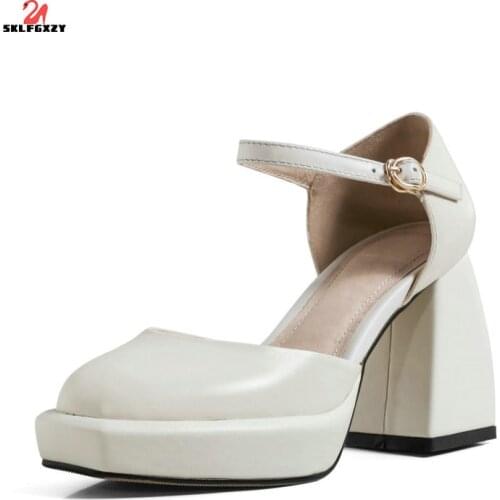 SKLFGXZY European New Style Women Sandals Bottom The Thick Fashion Genuine Leather Cowhide Women Party Wedding Shoes Sandals