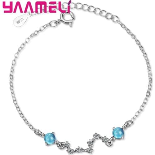 Eastern Style Bracelets for Women 9325 Sterling Silver Nice Blue Cubic Zircon Dainty Link Chain Mini Beads Femme Girl Jewelry