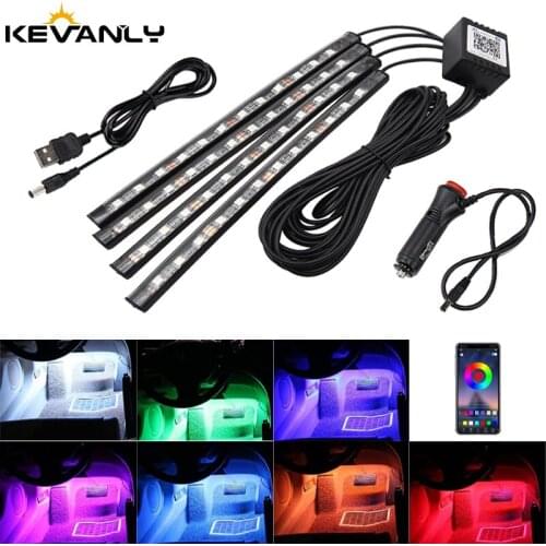 4 in 1 APP USB car interior light Car RGB LED Strip Light car lights decorati Decorative Atmosphere Lamps With Remote contro12V