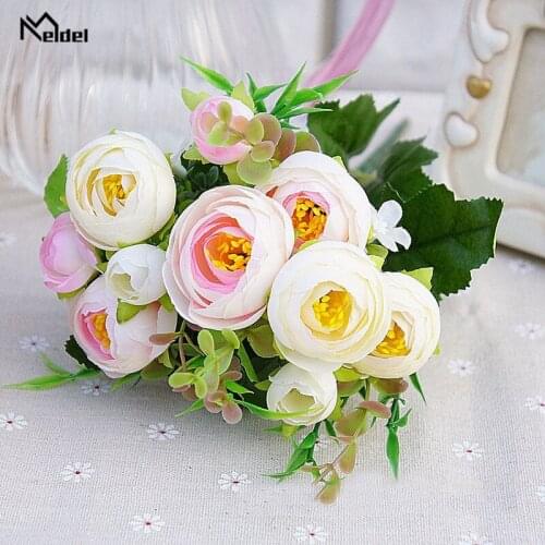 5 Branches Artificial Flowers Small Rose Bouquet Shining Rose Living Room Table Office Garden DIY Decor Fake Flores Artificiales