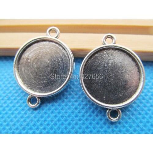 50pcs Antique Silver tone/Bronze/Copper Base Setting Bezel Tray Bezel Pendant Charm/Finding,fit 18mm Cabochon/Cameo,Two Loops