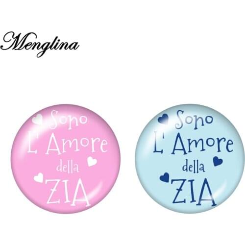 50pcs Mix 2 Styles Round Glass Cabochon Blue Pink Sono L Amore Della ZIA Flatback Glass Cabochon DIY Crafts for Hair Bow Centers